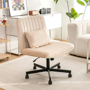 Sedia da ufficio girevole e regolabile in altezza senza braccioli con schienale inclinabile e cuscino in tessuto beige