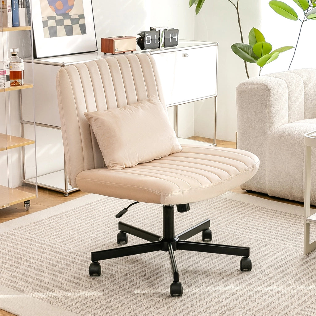Sedia da ufficio girevole e regolabile in altezza senza braccioli con schienale inclinabile e cuscino in tessuto beige