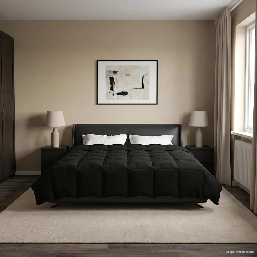Piumone | Duvet Invernale Trapuntato Nero 200 x 240 cm Microfibra