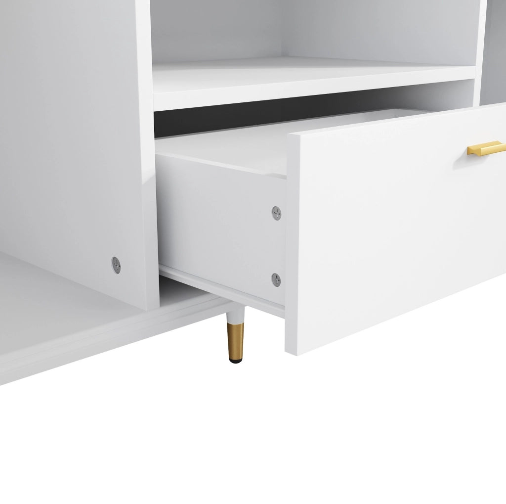 Mobile TV 170x36x54 cm con passacavi e chiusura soft-close in MDF bianco