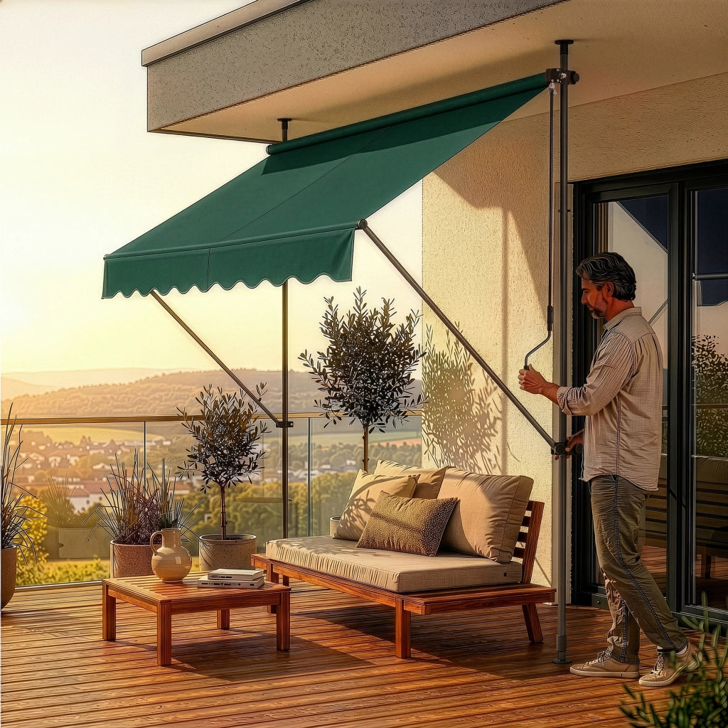 Tenda da Sole a Muro con Pali di Supporto Telescopici Parasole 250 x 120 cm (LxP) Verde Scuro pro.tec