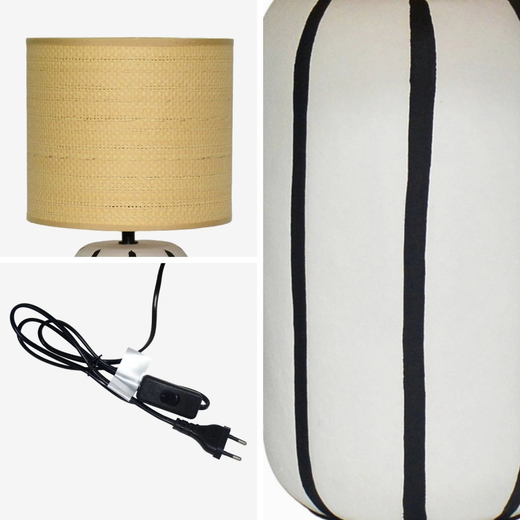 Lampada da tavolo in ceramica per interni con effetto rattan, 41cm,