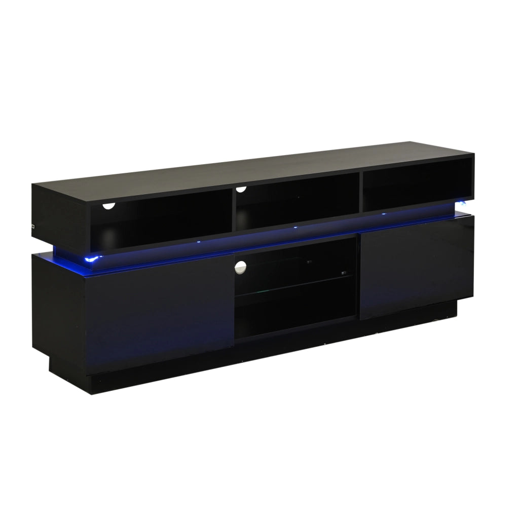Mobile TV LED con Ripiani in Vetro ¨C MINIMAL ¨C Nero, 160x35x60 cm