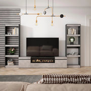Mobile TV, Soggiorno, 320x35x186cm, Per TV fino a 80", Camino elettrico, grigio cemento RF2607