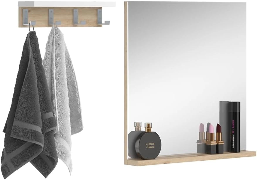 Specchio bagno Henri, Bianco, 50 x 51.6 cm con ripiano, per il montaggio sotto il lavandino con ritaglio per sifone