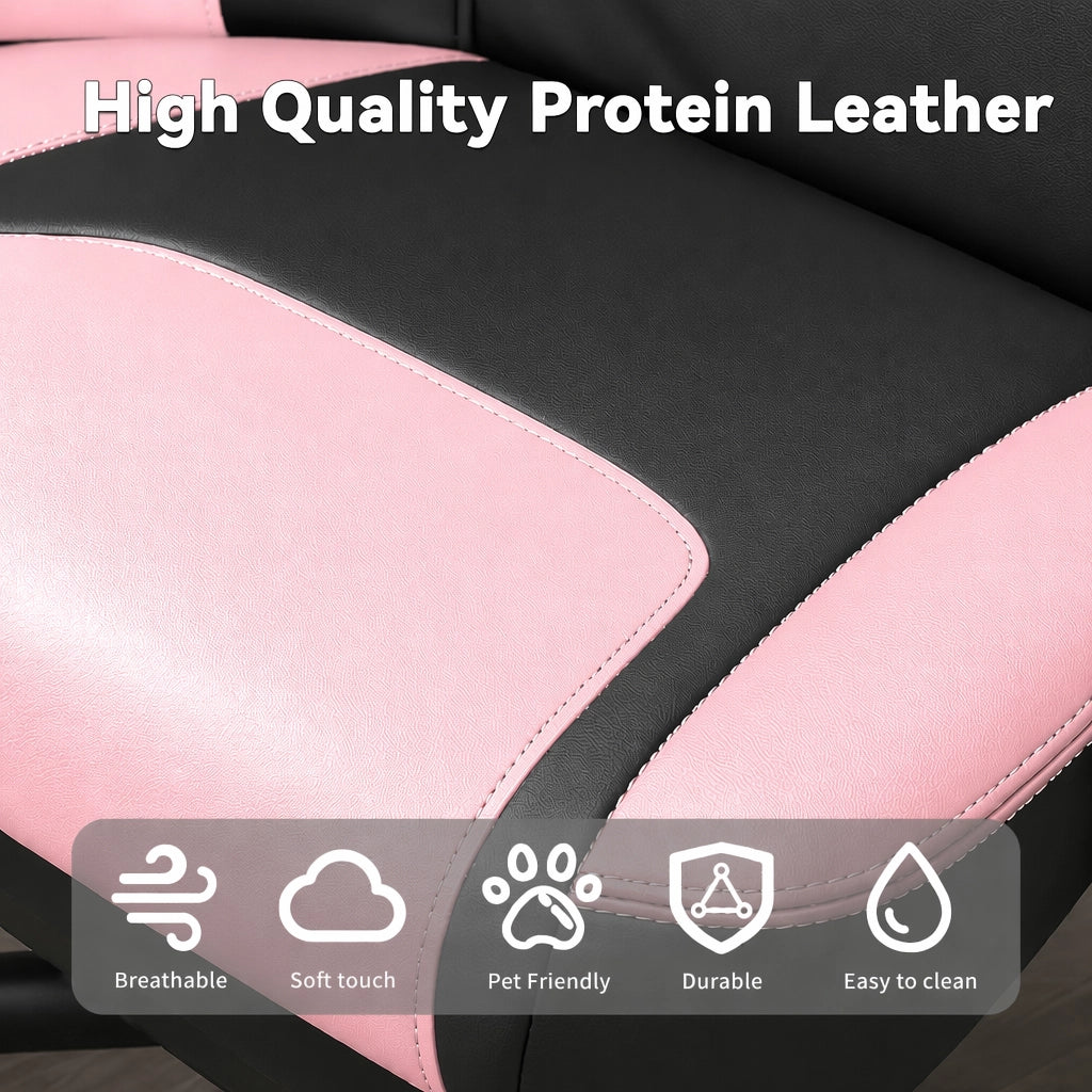 Sedia da ufficio gaming con tasca posteriore, cuciture curate e cilindro pneumatico a tre livelli in pvc rosa baby