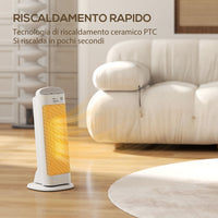 Stufa Elettrica Ceramica 2000W con 4 Modalità Riscaldamento Regolabile e Oscillazione Bianco