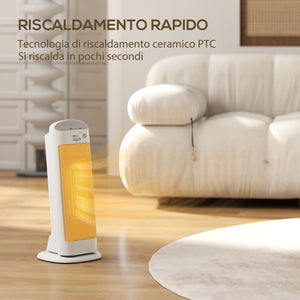 Stufa Elettrica Ceramica 2000W con 4 Modalità Riscaldamento Regolabile e Oscillazione Bianco
