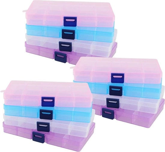 Cassetta di conservazione in plastica a 15 viti con contenitori regolabili per gioielli e materiali per hobby - Cassetta di conservazione Diamant in 4 colori