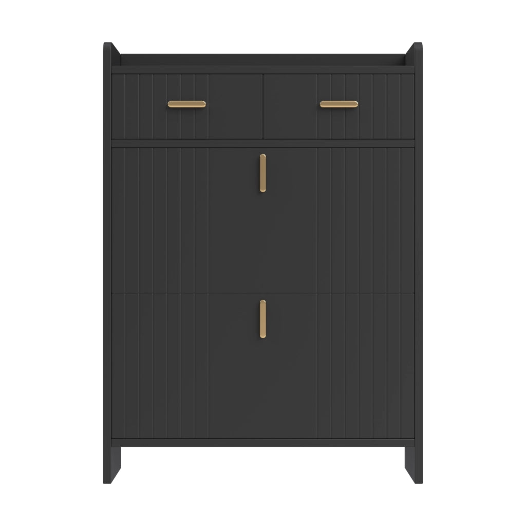 Scarpiera salvaspazio con 2 ante a ribalta, 1 cassetto e vano aperto, nero, 75x24x108,5 cm