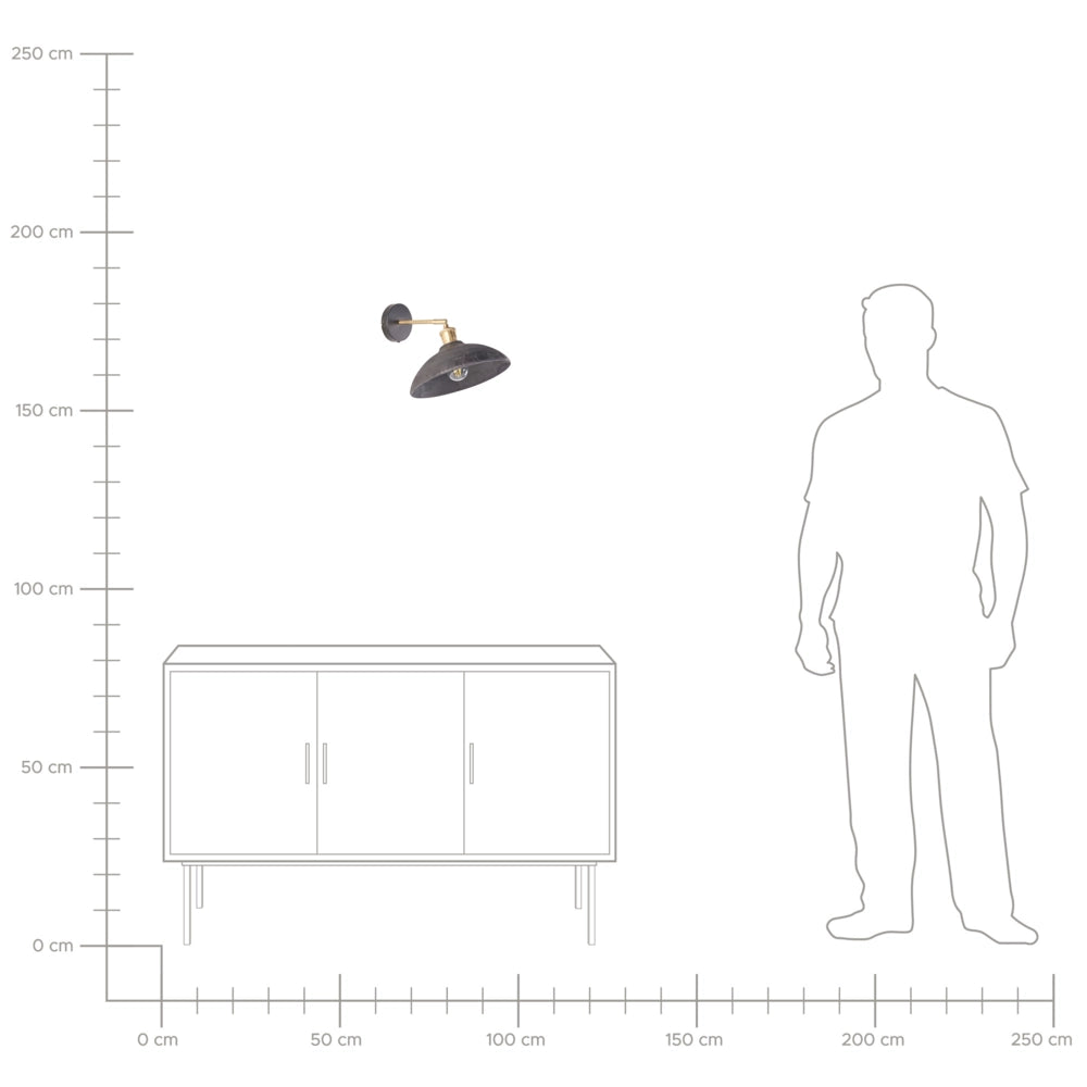 Lampada da parete nera e ottone con paralume a cono in legno di mango Camera da letto Soggiorno Design moderno e rustico Luce a sospensione
