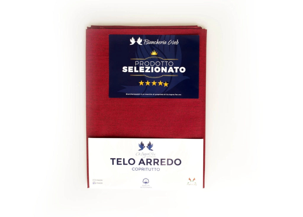 Telo Arredo Granfoulard Copritutto Cotone Made Italy Vari Disegni Arredatutto Copriletto Multiuso - 1 Piazza - Tinta Unita Bordeaux