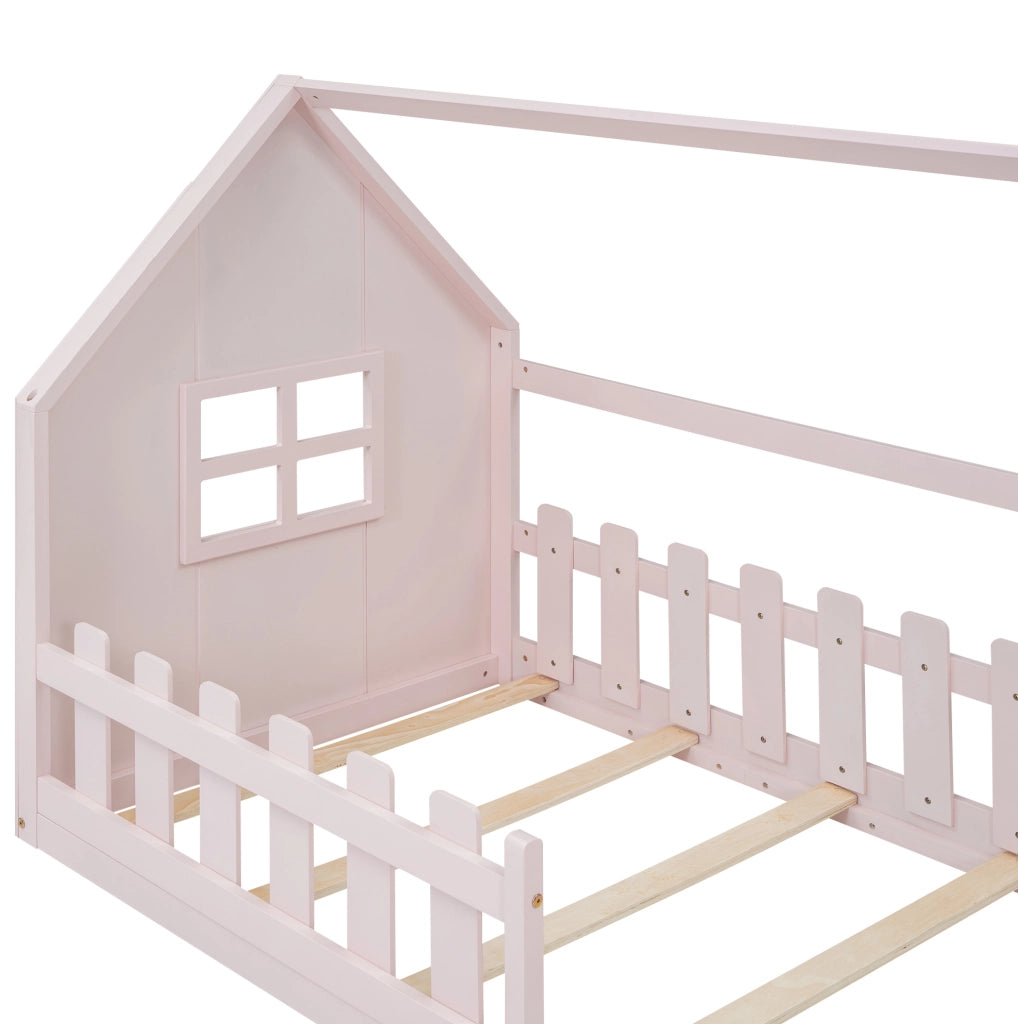 Letto per bambini a casetta rosa 90 x 200 cm in pino e MDF