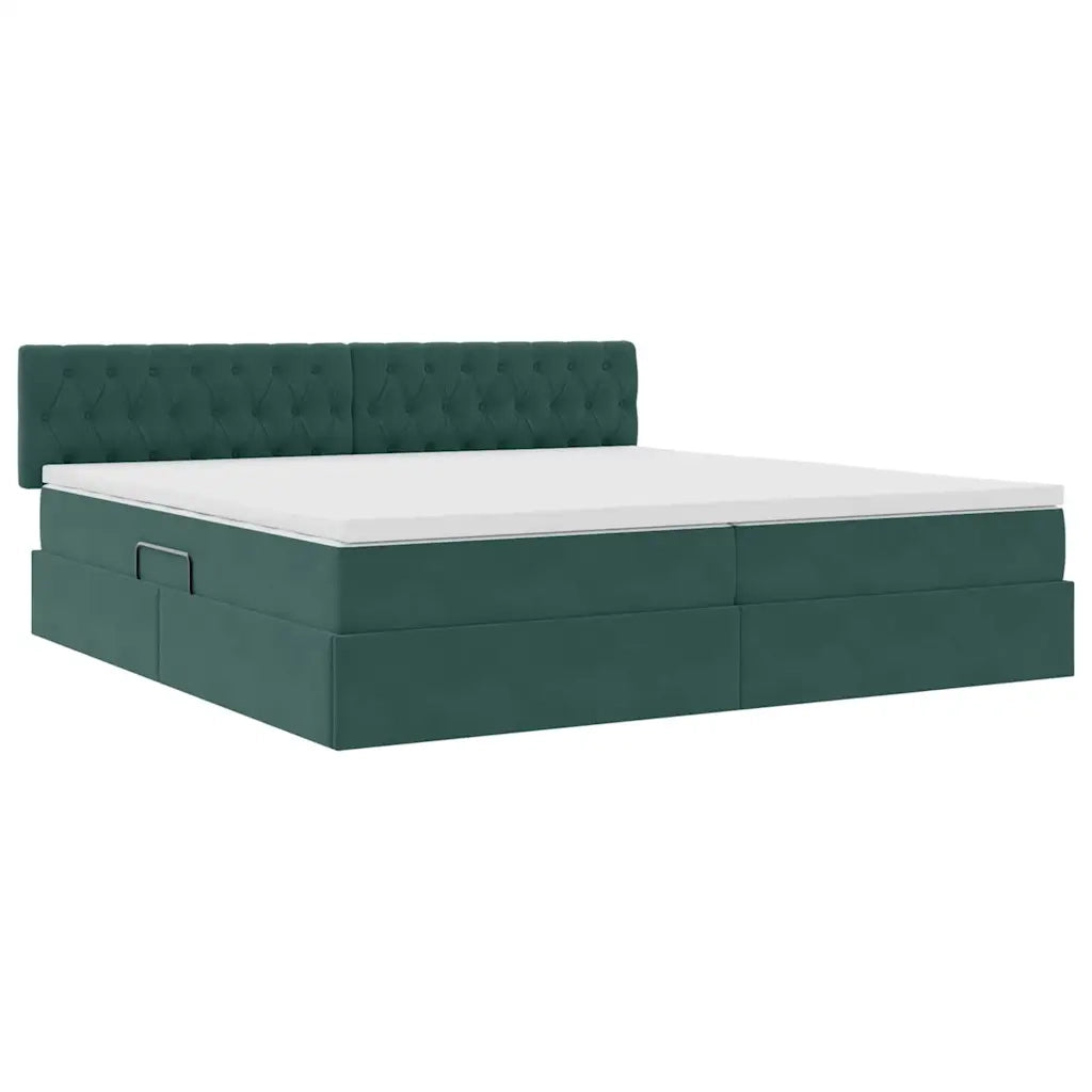 Letto con contenitore LED e materasso Verde Scuro 200 x 200 cm