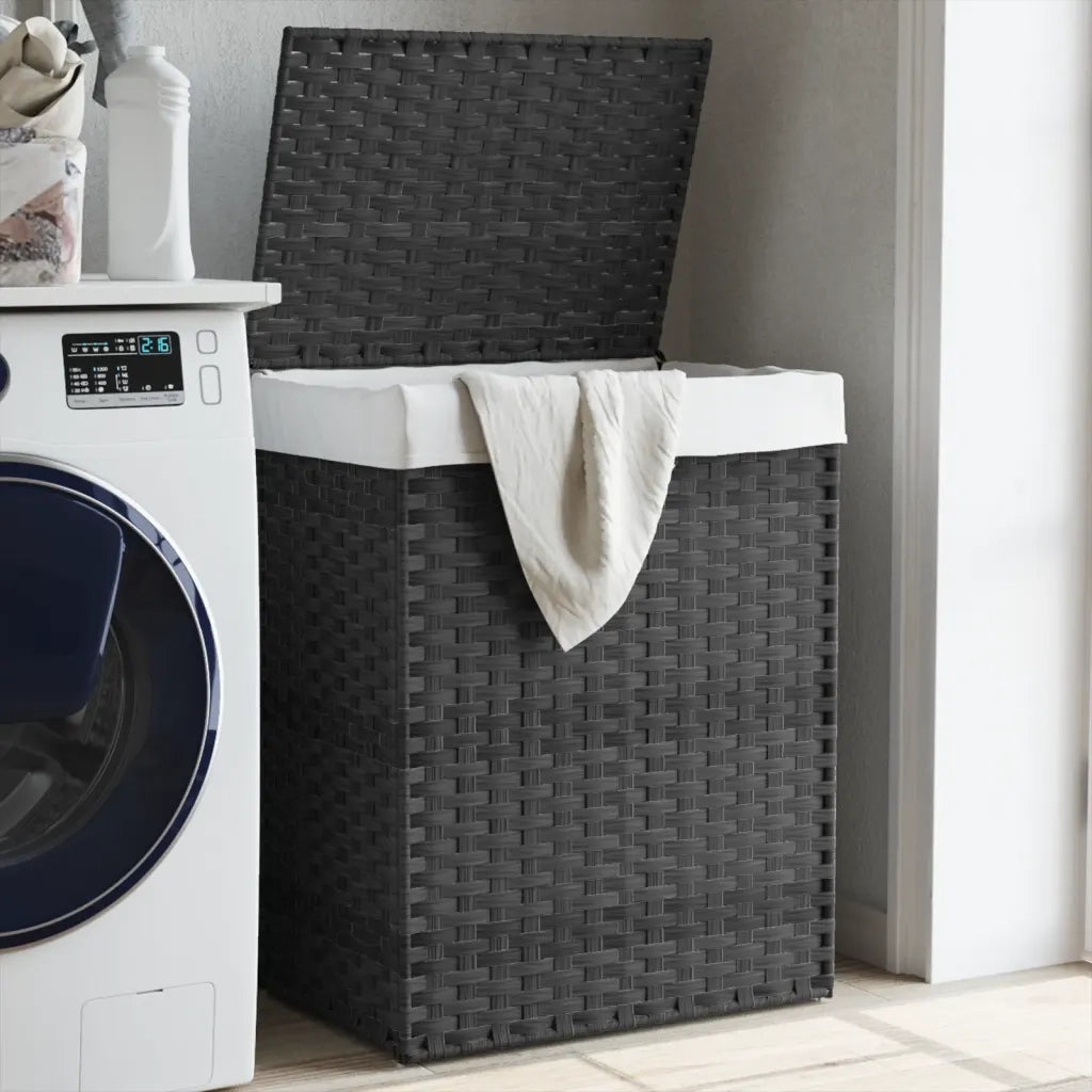 Cesto Portabiancheria Coperchio Grigio 46x33x60 cm Polyrattancod mxl 109398