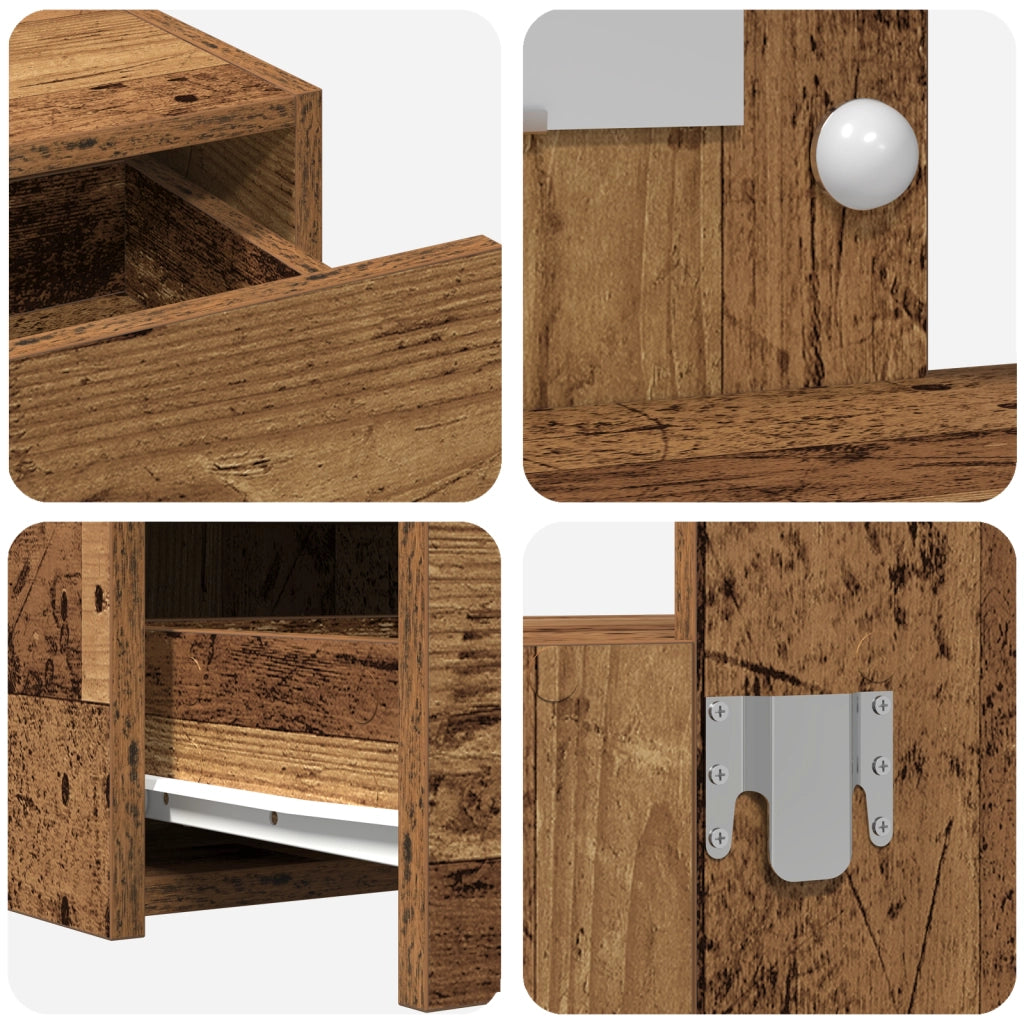 Tavolo da Trucco da Muro con Luci LED Legno Antico