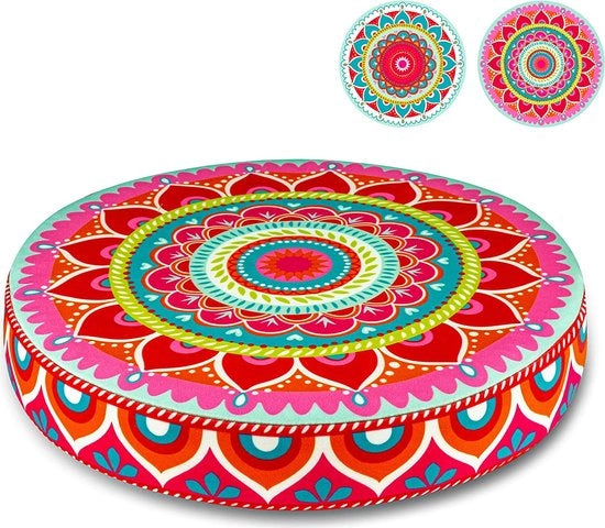 Cuscino per sedute, rotondo, 38 x 6 cm, vasta scelta, mandala, fiori, ninfee, arcobaleno, cuscino per ambienti interni e esterni, cuscino per pavimenti per bambini