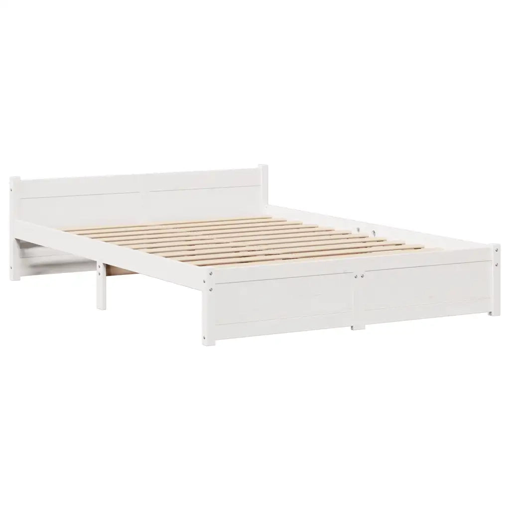 Giroletto con Testiera Bianco 150x200 cm Legno Massello di Pino 3306765