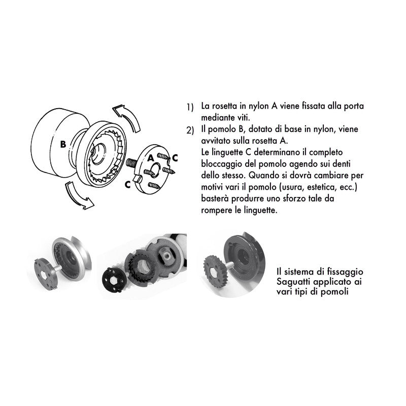Pomolo fisso per porta SAGUATTI 869/50QOB in alluminio nero opaco