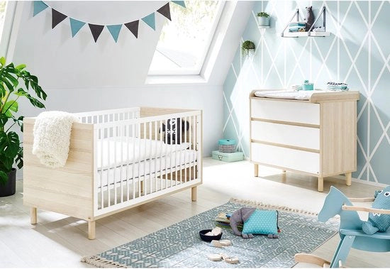 Impianto di partenza per lettino - Lettino per bambini - Convertibile in letto junior - 145cm x 75cm x 85cm & Cuscino per lettino - 105cm x 77cm x 98cm