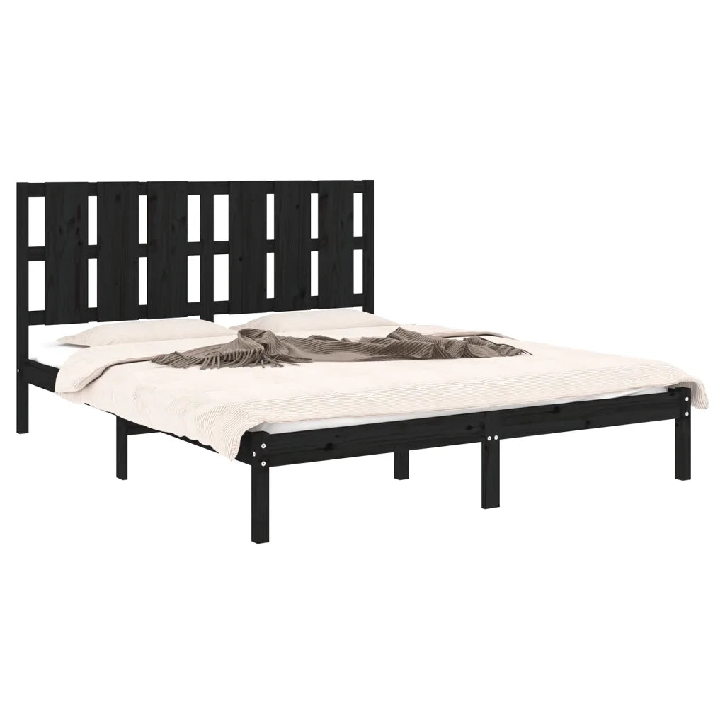 Letto matrimoniale | Letto per adulti | Giroletto Nero in Legno Massello 150x200 cm King Size