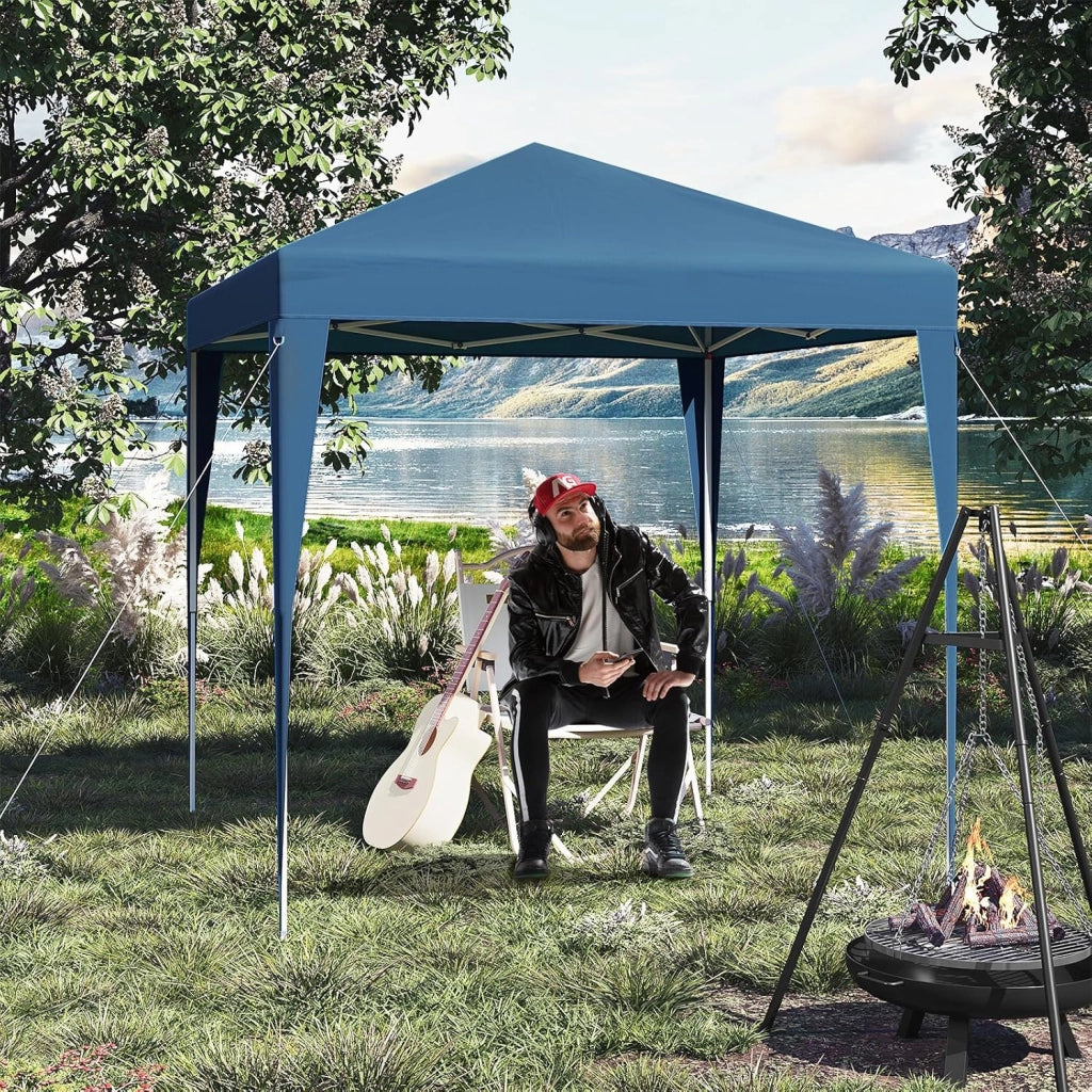 Gazebo Pieghevole da Giardino, Gazebo Impermeabile Pop Up da 2x2m con Pannelli Laterali, Tendone Esterno, Altezza Regolabile, Protezione UV, con Custodia, Blu