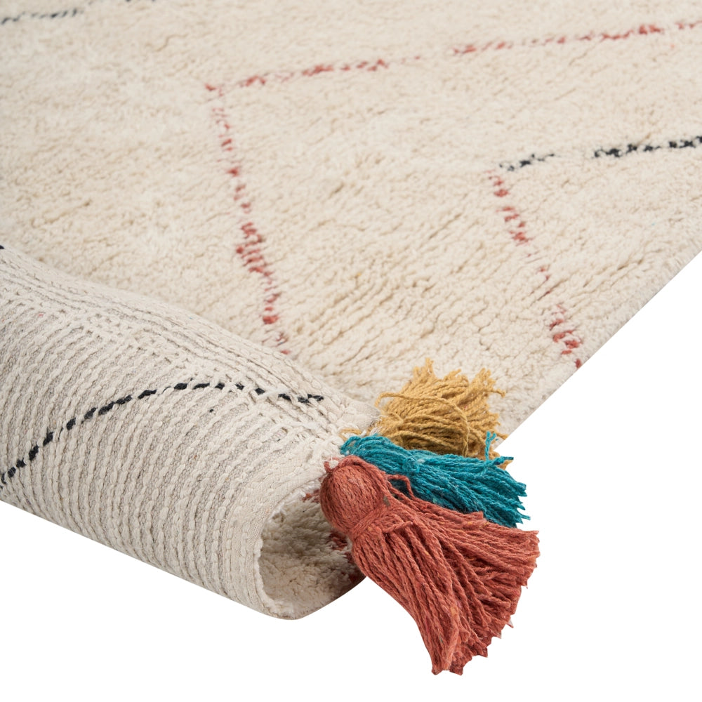 Tappeto Beige Cotone Shaggy 200 x 300 cm Multicolore Motivo Geometrico
