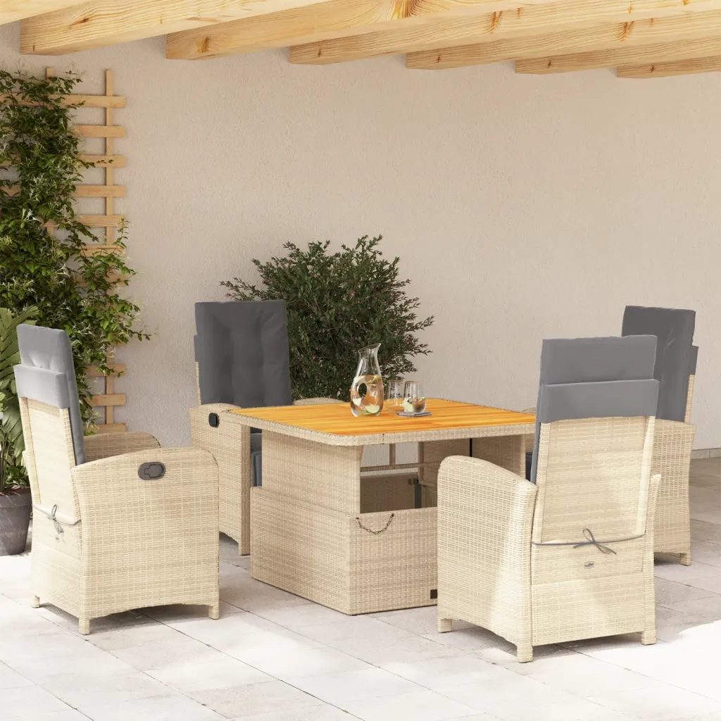Set da Pranzo da Giardino 5 pz con Cuscini Beige in Polyrattan 3277366