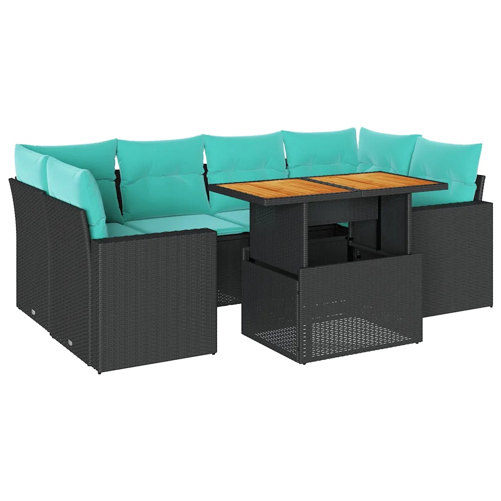 Set Divani da Giardino con Cuscini 7pz Nero Polyrattan