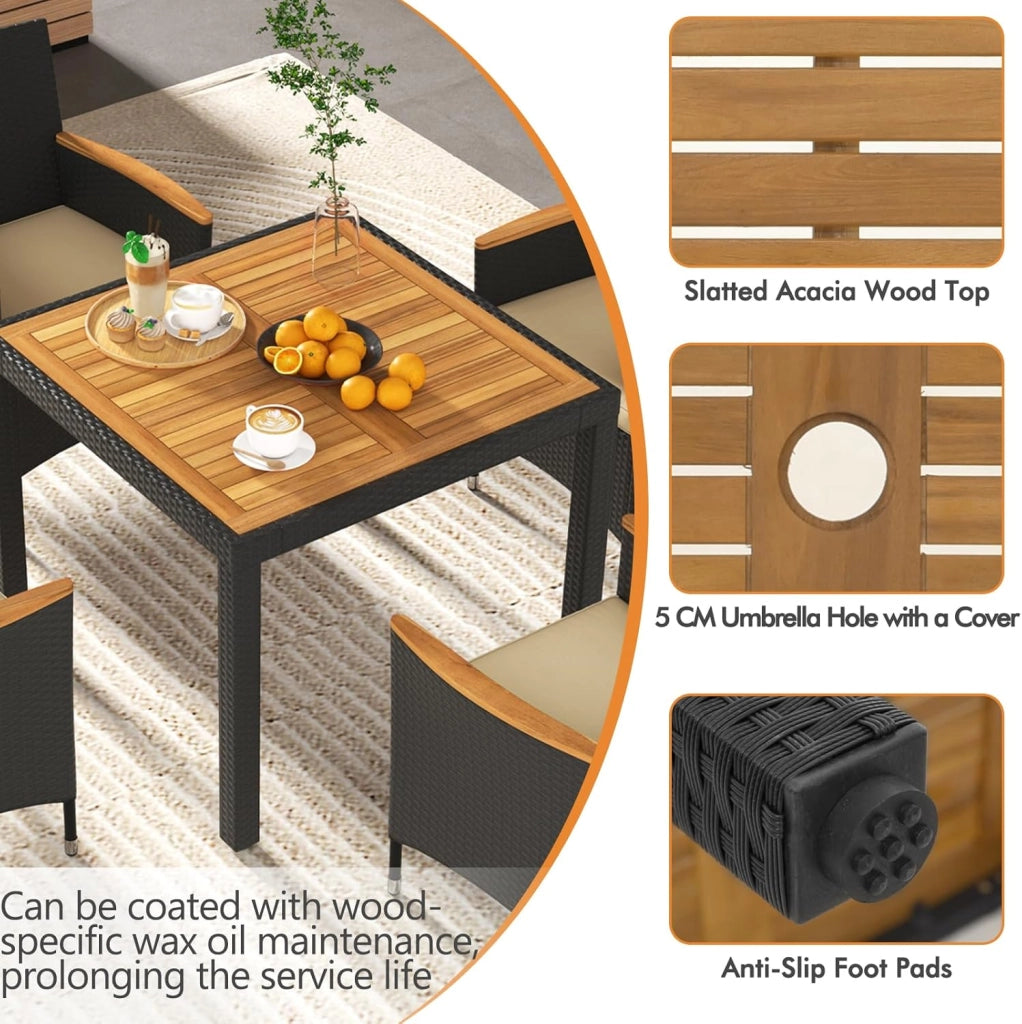 Set di mobili da giardino in rattan, 4 sedie con tavolo, in rattan, per esterni, terrazze, mobili da balcone, set per 4 persone, set da giardino