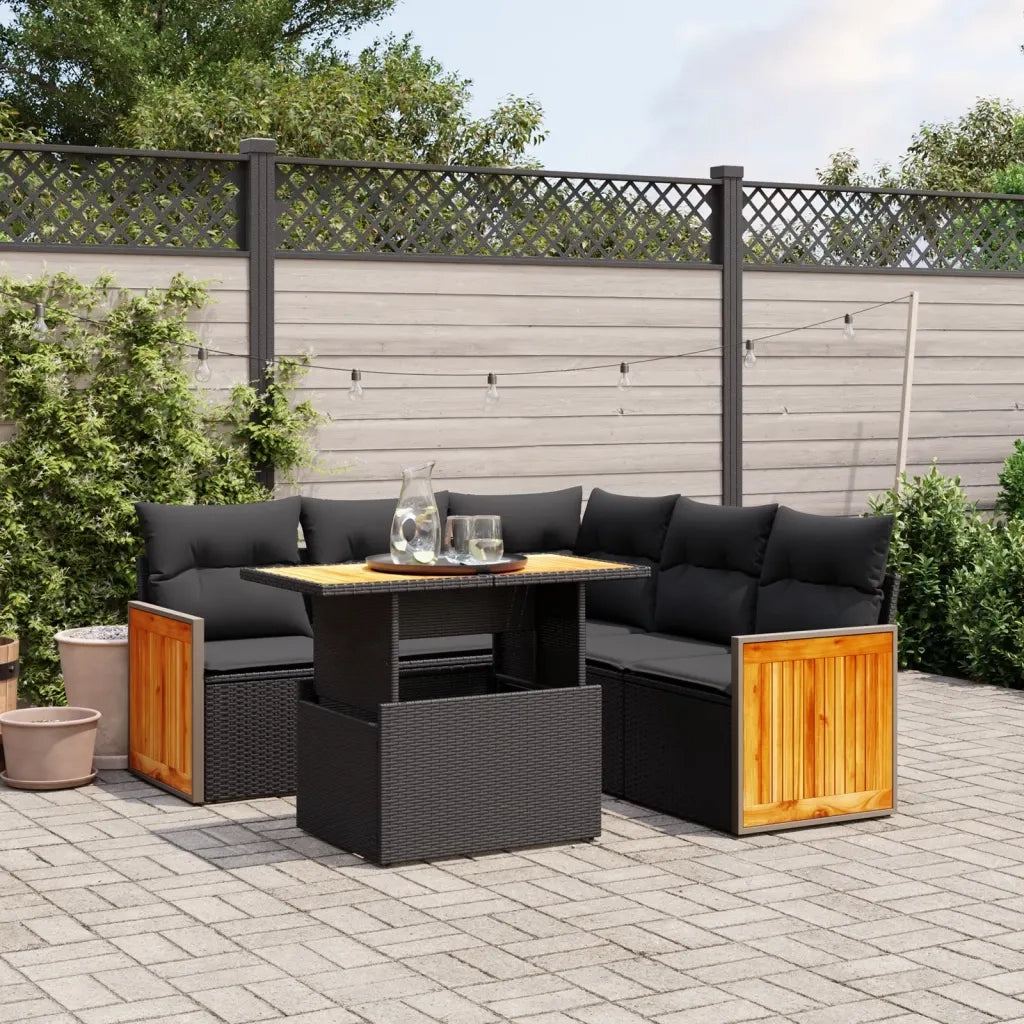 Set Divano da Giardino 6 pz con Cuscini Nero in Polyrattan 3273953
