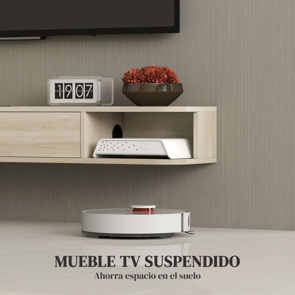 Mobile TV sospeso con cassetto e 2 ripiani ¨C Xylo ¨C Legno naturale 140x24x16 cm