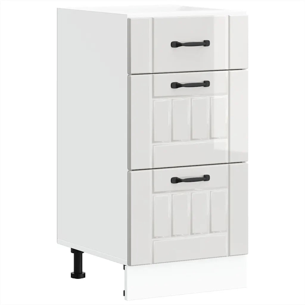 Mobiletto da cucina-Armadio da cucina "Lucca" Bianco lucido in legno ingegnerizzato 386282