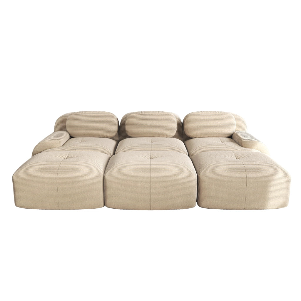 divano angolare modulare senza telaio in velluto a coste con braccioli curvi e schiuma 32D; beige