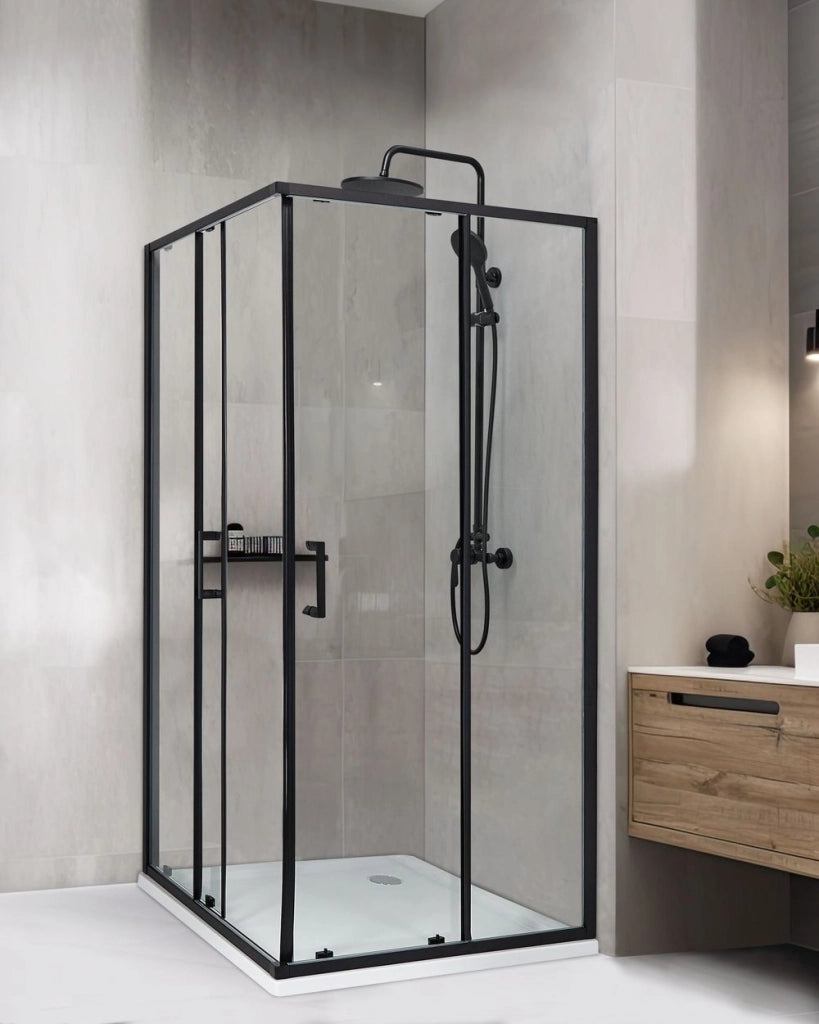 Box Doccia Vetro Temperato Argento Cornice Alluminio Doppia Porta 80x80x185cm