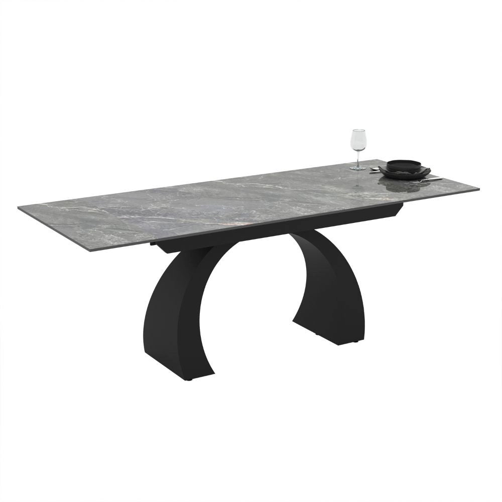 Tavolo allungabile Libra con piano in ceramica effetto marmo grigio e gambe nere