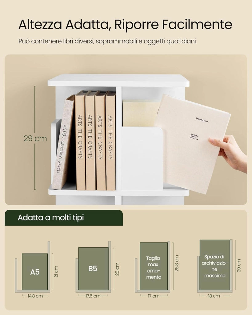 Libreria Girevole a 5 Livelli, Libreria Alta e Stretta, Scaffale d'Angolo a Pavimento, Scaffale Girevole per Libri, Rovere Chiaro