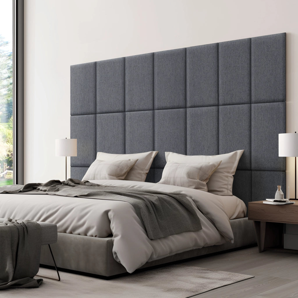 Set Carpino di 3 Pannelli Murali Imbottiti Rivestiti in Tessuto Grigio Scuro 60x30 cm [neu.haus]
