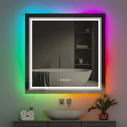 Specchio Bagno Moderno - Colori RGB - Illuminazione a LED Dimmerabile - Specchio Anticondensazione - Resistenze alle Scalfitture - 80x80cm