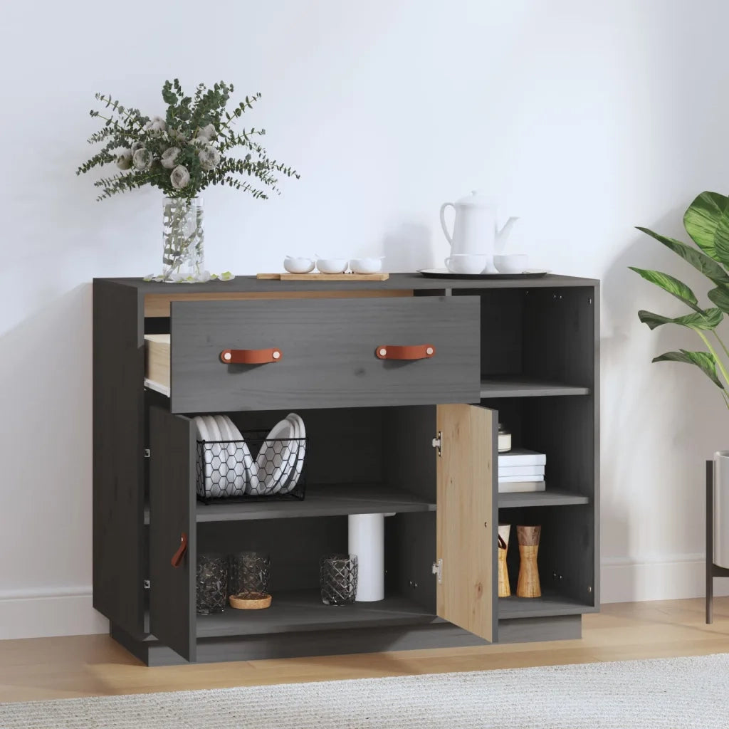 Credenza | Madia | Buffet da pranzo | Armadio da pranzo Grigia 98,5x40x75 cm in Legno Massello di Pino