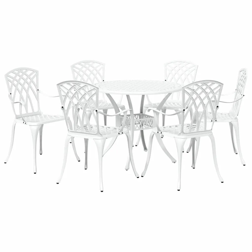 Set da Pranzo per Giardino 7 pcs Bianco Alluminio