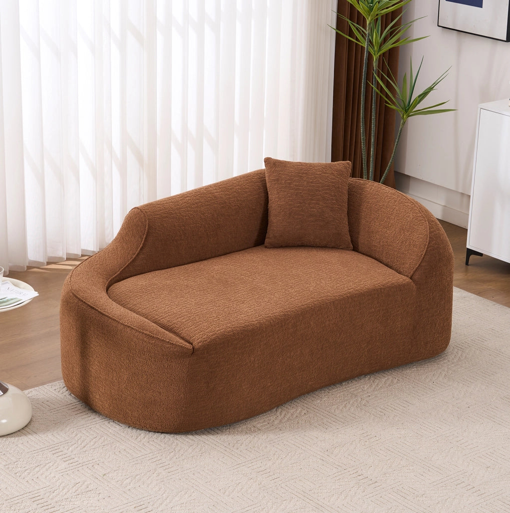 Chaise longue 2 posti in ciniglia caramello 155x96x65 cm con cuscino