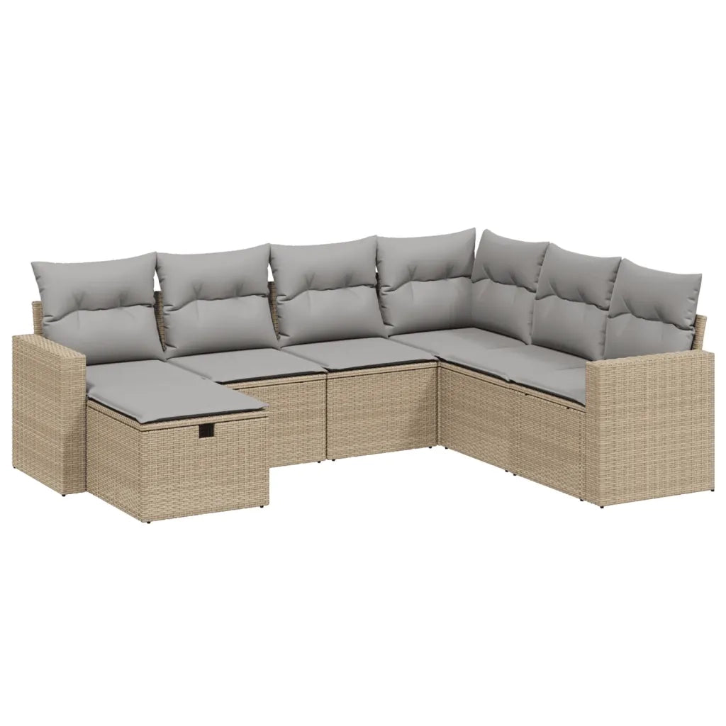 Set Divano da Giardino 7 pz con Cuscini Beige Misto Polyrattan