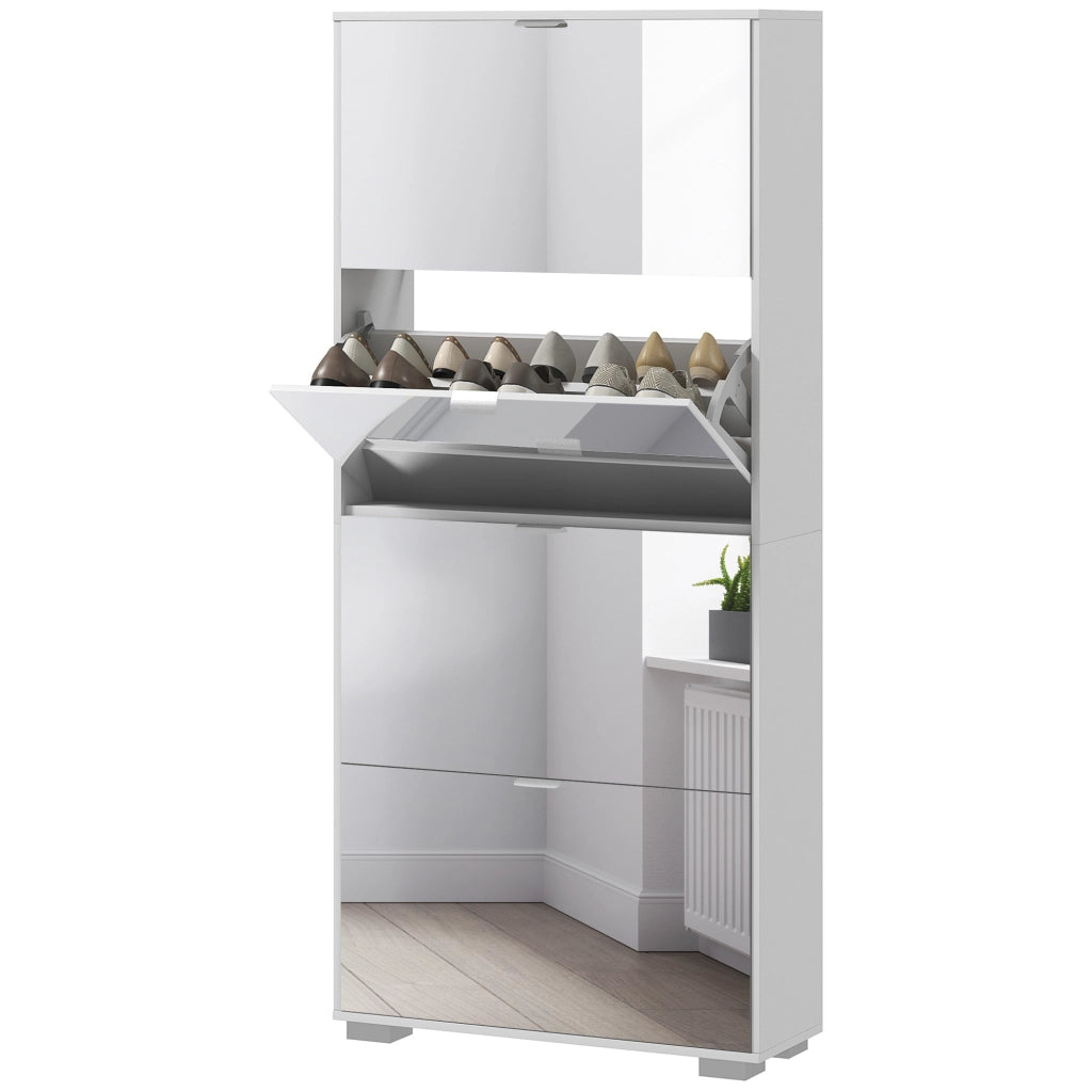 Scarpiera con Specchio 4 Ante ¨C zephmum ¨C Bianco 76x26x168 cm