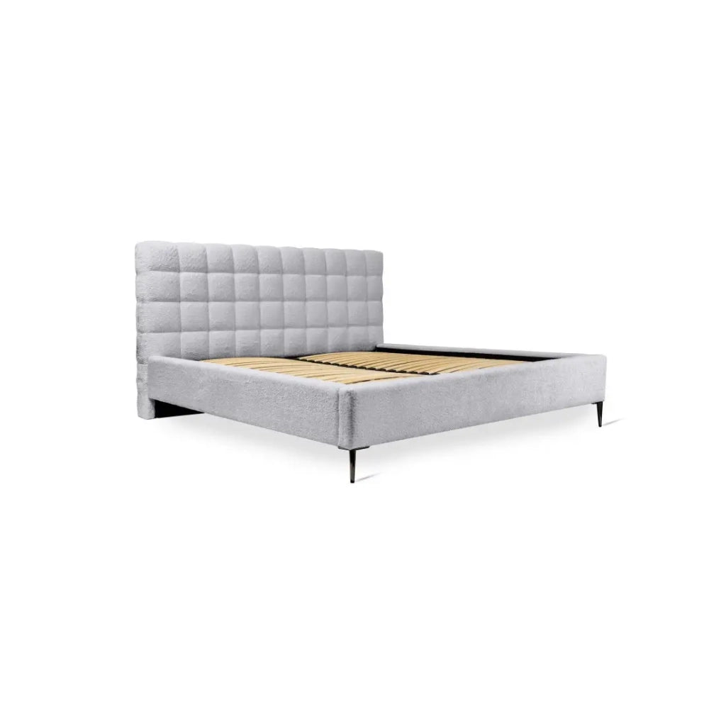 Letto MILLIO – Bianco – 140x200 cm – Tessuto chenille bouclé – Rete inclusa – Comfort hotel 5 stelle