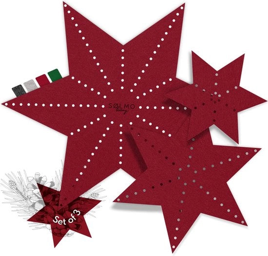 Decorazione da Tavola - 3 Stelle di Velluto per Tavola - Sostegni per Stelle di Velluto Grande e Piccolo - Sostegni per Tavola di Velluto come Decorazione d'Inverno, Rosso [Bordolese]