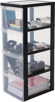 Scaffale a Rotelle con Organizzatore in Plastica e Maniglia Ergonomica 15L 4 Piani con Ruote BPA Inoffensivo Camera da Letto Soggiorno Salotto DC-304 Nero con Maniglia e Ruote
