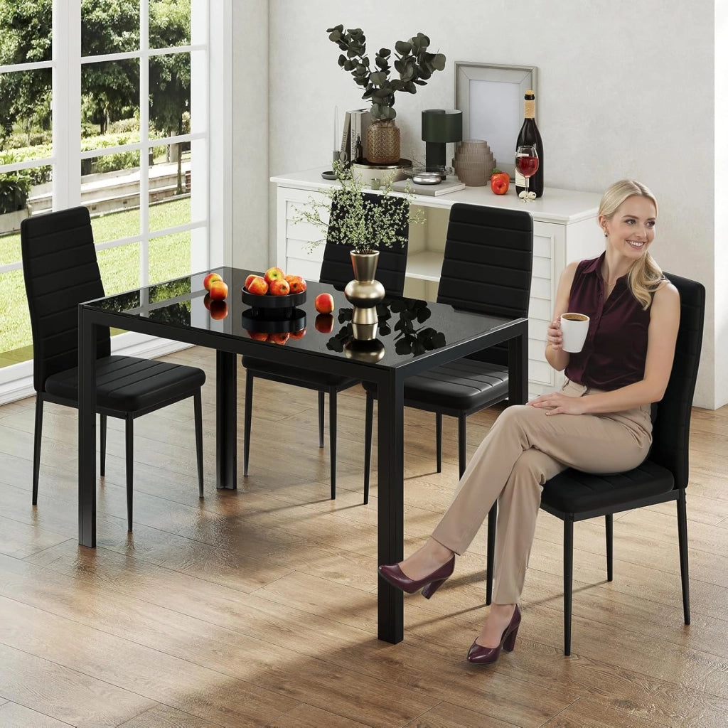 Tavolo da Pranzo Rettangolare per 4 Persone, Tavolino Moderno con Piano in Vetro e Struttura in Metallo Robusta, Tavolo Salvaspazio per Cucina, Soggiorno e Ristorante, 120 x 70 x 75 cm
