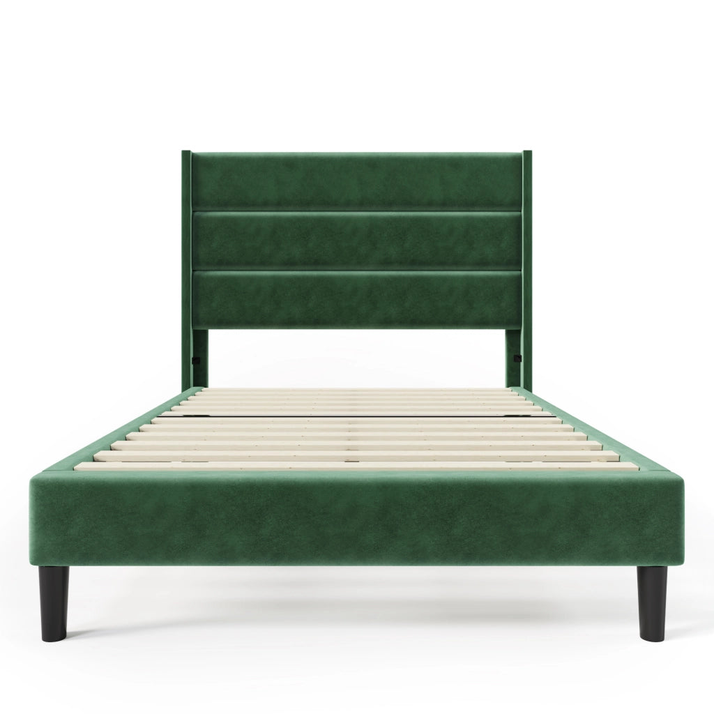Letto singolo – 90x200 cm – testiera rete design moderno – velluto verde scuro