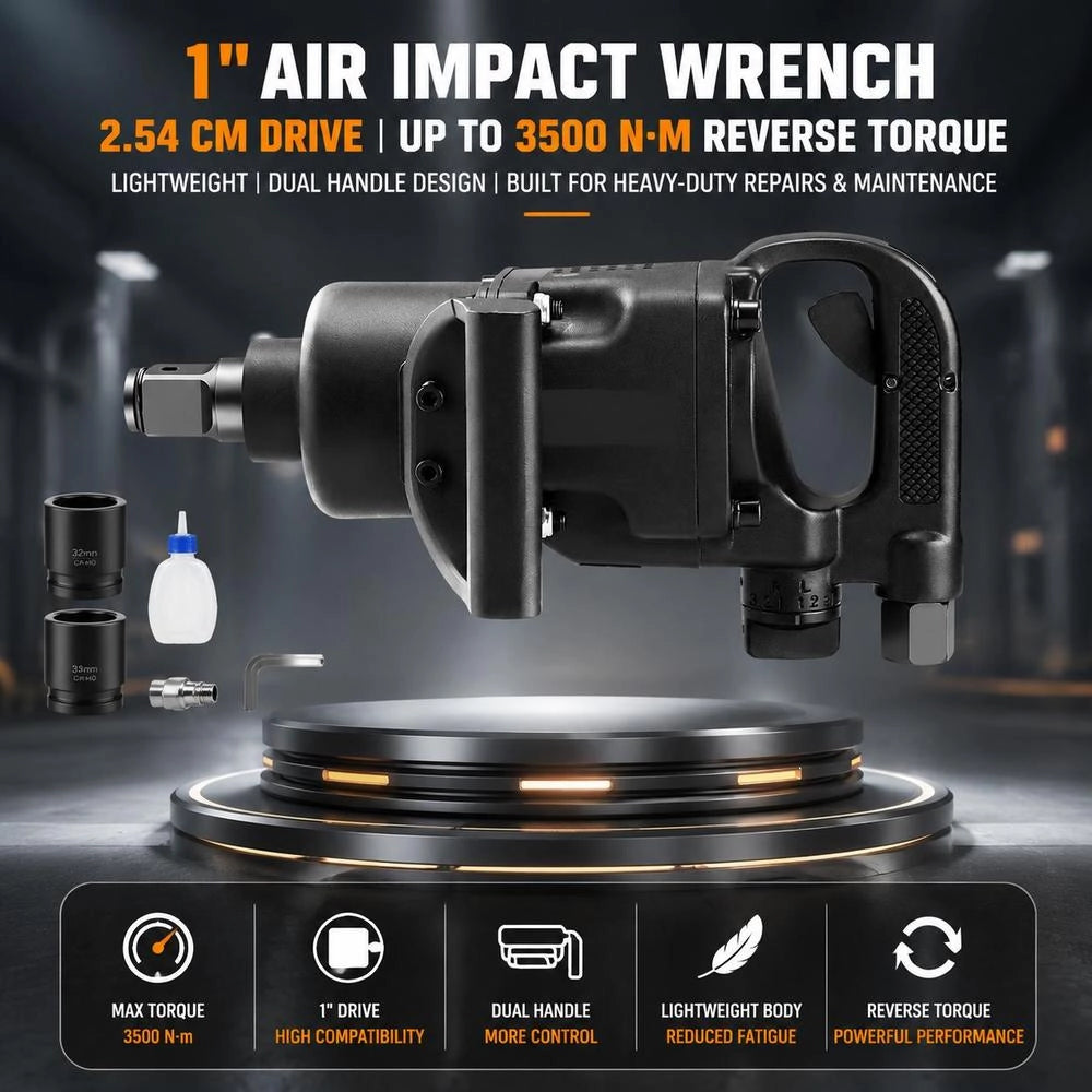 2.54 Cm Pneumatic Impact Wrench, Up To 3500 Nm Reverse Torque, 1-inch Pneumatic Impact Wrench, Lightweight, With 2 Handles For Heavy-duty Repairs And Maintenance